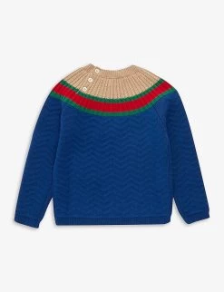 Gucci Chevron-pattern Long-sleeve Wool Knitted Jumper 24-36 Months -Kid Couture R04160291 COBALTCAMELMC ALT02