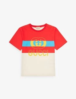 Gucci Logo-print Stripe-pattern Cotton-jersey T-shirt