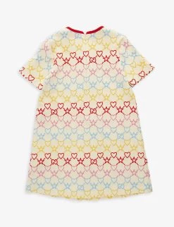 Gucci Embroidered-branding Bow-design Stretch-woven Dress 6-12 Years -Kid Couture R04160311 ALMONDFLOWERMC ALT02
