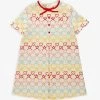 Gucci Embroidered-branding Bow-design Stretch-woven Dress 6-12 Years