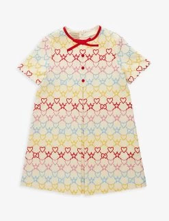Gucci Embroidered-branding Bow-design Stretch-woven Dress 6-12 Years