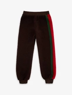 Gucci Striped-logo Faux-shearling Jogging Bottoms 8-12 Years -Kid Couture R04160322 DKBROWNREDGREENMX ALT02