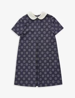 Gucci Brand-pattern Pleated-front Cotton Dress 6-12 Years