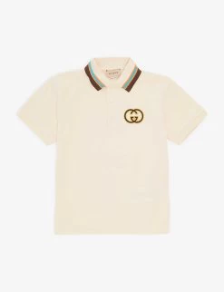 Gucci Monogram-patch Polo-collar Stretch-cotton-pique Polo Shirt 4-12 Years