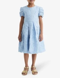 Reiss Amalie Floral-textured Cotton-blend Dress 4-12 Years -Kid Couture R04160604 BLUE ALT02