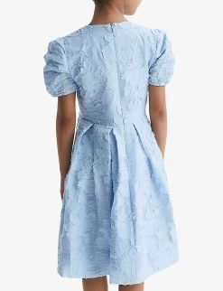 Reiss Amalie Floral-textured Cotton-blend Dress 4-12 Years -Kid Couture R04160604 BLUE ALT04