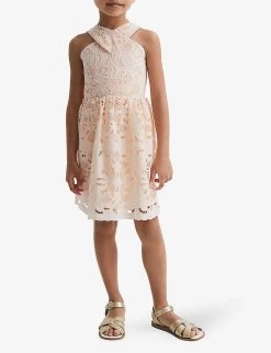 Reiss Callie Cross-back Lace And Cut-out Cotton Dress 4-12 Years -Kid Couture R04160606 PINK ALT02
