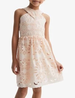 Reiss Callie Cross-back Lace And Cut-out Cotton Dress 4-12 Years -Kid Couture R04160606 PINK ALT03