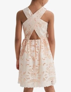 Reiss Callie Cross-back Lace And Cut-out Cotton Dress 4-12 Years -Kid Couture R04160606 PINK ALT04