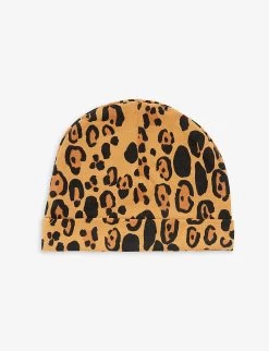 Mini Rodini Basic Leopard-print Brand-patch Stretch-lyocell Beanie 0-4 Months -Kid Couture R04161013 BEIGE ALT02