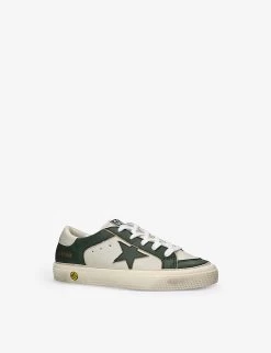Golden Goose May Panelled Leather Low-top Trainers 6-9 Years -Kid Couture R04165005 GREEN ALT02