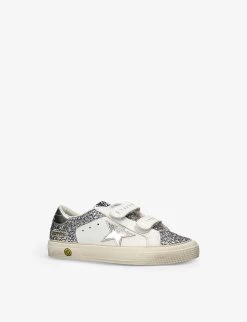 Golden Goose May Glitter Star-embellished Leather Trainers 6-9 Years -Kid Couture R04165022 SILVER ALT02