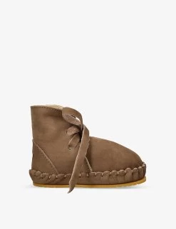 Pina Shearling-lined Top-stitch Leather Boots 6-12 Months