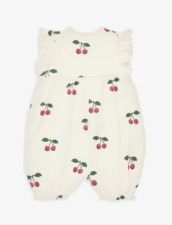 Cherry-pattern Ruffle-trim Stretch-organic Cotton Romper 3 Months-2 Years -Kid Couture R04166451 MAGRANDECERISE ALT02
