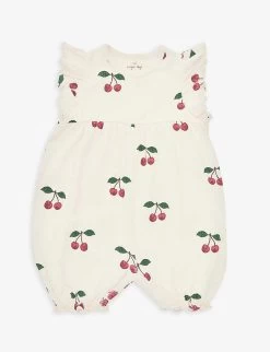 Cherry-pattern Ruffle-trim Stretch-organic Cotton Romper 3 Months-2 Years