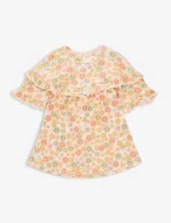 Chleo Floral-print Frill-trim Stretch-organic Cotton Dress 9 Months-3 Years