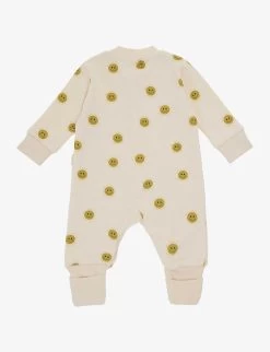 Smiley-face Graphic-print Stretch Organic-cotton Romper 0-12 Months -Kid Couture R04166829 OAT ALT02