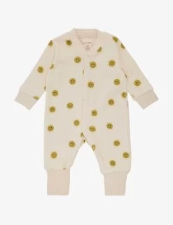 Smiley-face Graphic-print Stretch Organic-cotton Romper 0-12 Months