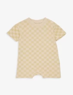 Check-print Short-sleeve Organic-cotton Romper 3-24 Months