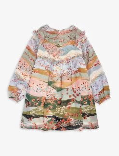 Chloé Graphic Floral-print Shirred Wool Dress 8-12 Years -Kid Couture R04167175 MULTICOLOURED ALT02