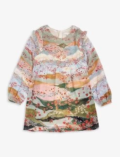 Chloé Graphic Floral-print Shirred Wool Dress 8-12 Years