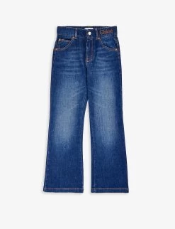 Chloé Embroidered-branding Flared-leg Denim-blend Jeans 6-14 Years