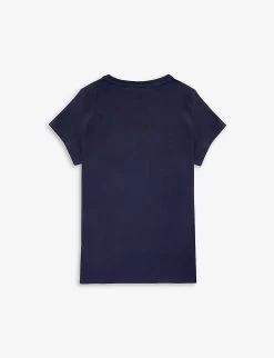 Chloé Logo-embroidered Short-sleeved Cotton-jersey T-shirt 4-14 Years -Kid Couture R04167187 NAVY ALT02