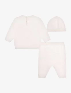 Kenzo Logo-embroidered Knitted Cotton-blend Three-piece Set 1-9 Months 5 Kenzo Logo-embroidered Knitted Cotton-blend Three-piece Set 1-9 Months -Kid Couture R04167533 IVORY ALT02