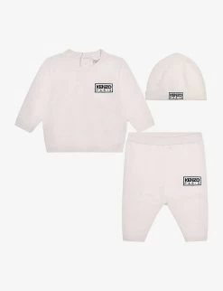 Kenzo Logo-embroidered Knitted Cotton-blend Three-piece Set 1-9 Months