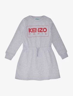 Kenzo Logo-print Long-sleeve Cotton-blend Dress 4-12 Years