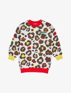 Kenzo Logo-patch Animal-print Cotton-blend Dress 4-14 Years