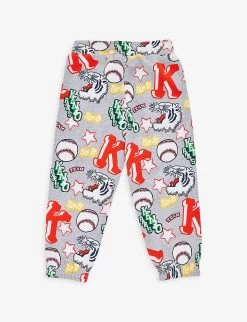 Kenzo Branded Graphic-print Tapered Cotton-jersey Jogging Bottoms 4-12 Years -Kid Couture R04167566 LIGHTCHINEGREY ALT02