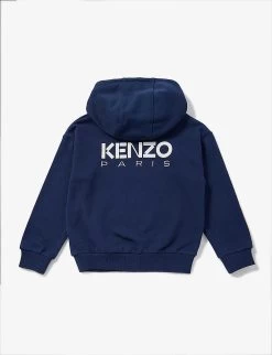 Kenzo Flower-print Cotton-jersey Hoody 6-14 Years -Kid Couture R04167568 NAVY ALT02