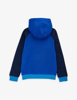Kenzo Logo-print Contrast-panelled Cotton-jersey Hoody 4-12 Years -Kid Couture R04167569 BLUE ALT02