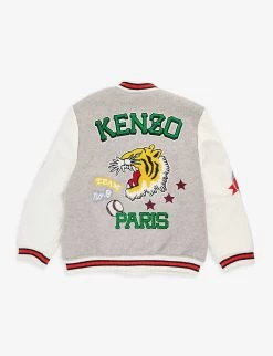Kenzo Logo-patch Woven-blend Jacket -Kid Couture R04167577 LIGHTCHINEGREY ALT02