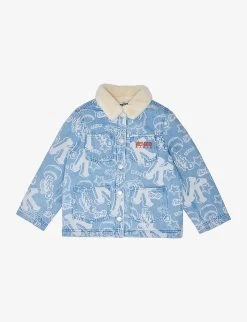 Kenzo Brand-print Faux-fur Trim Denim Jacket 6-10 Years
