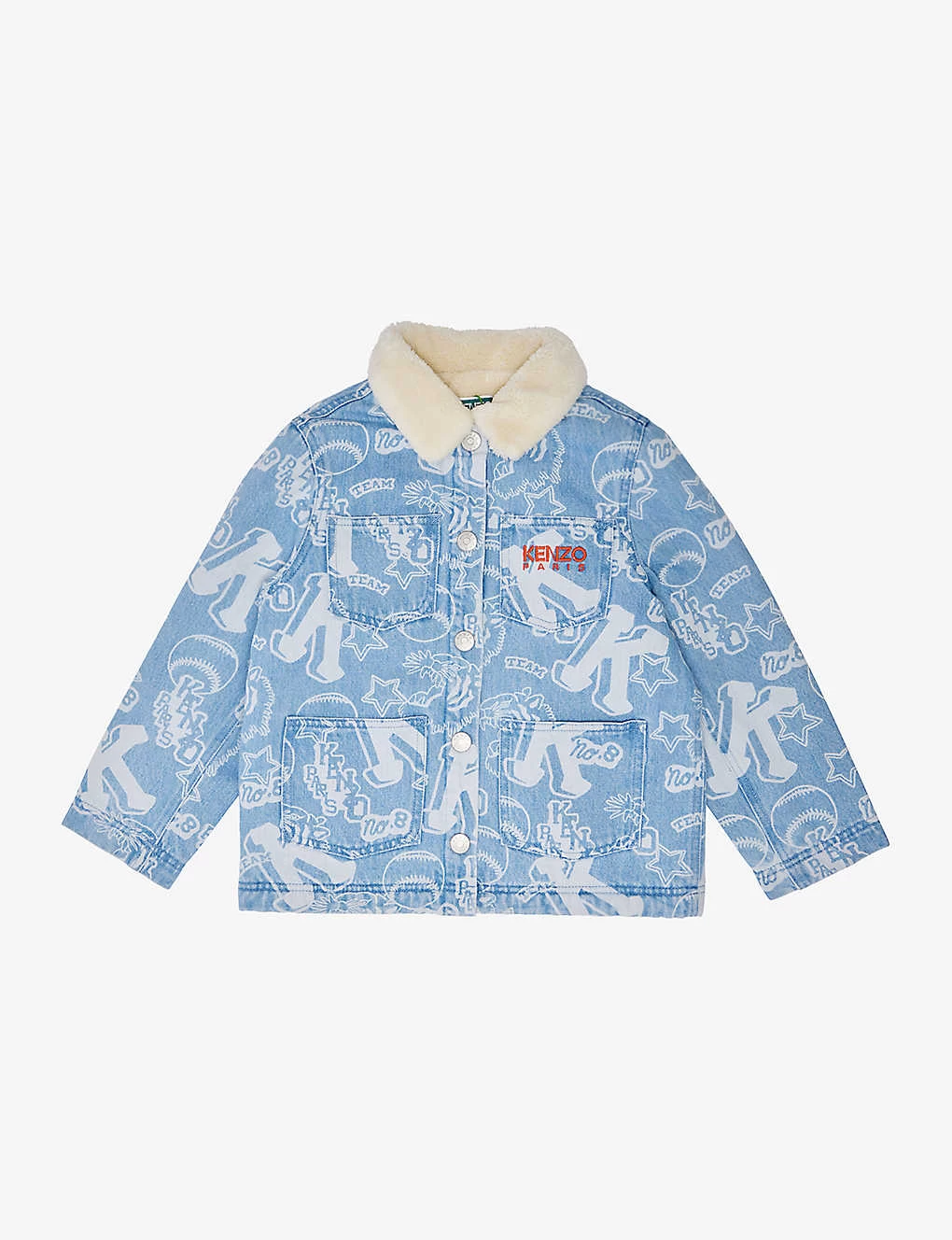 Kenzo Brand-print Faux-fur Trim Denim Jacket 6-10 Years 1 Kenzo Brand-print Faux-fur Trim Denim Jacket 6-10 Years