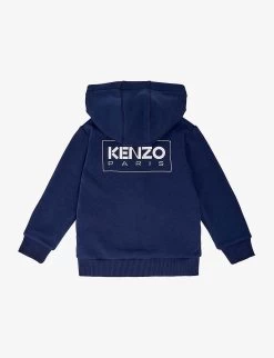 Kenzo Logo-print Long-sleeve Jersey Hoody 4-12 Years -Kid Couture R04167583 NAVY ALT02