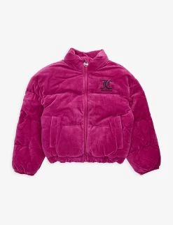 Juicy Couture Brand-print High-neck Velour Jacket 7-16 Years