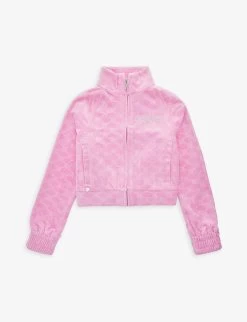 Juicy Couture Brand-embroidered Funnel-neck Stretch-velour Sweatshirt 3-16 Years