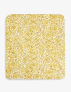 Versace Baroque-print Logo-embroidered Stretch Cotton-jersey Blanket -Kid Couture R04170753 WHITEGOLD ALT02