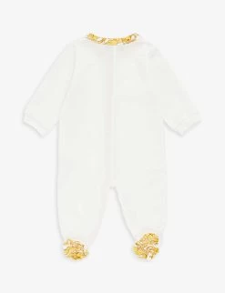 Versace Logo Graphic-print Stretch-cotton Babygrow 0-9 Months 5 Versace Logo Graphic-print Stretch-cotton Babygrow 0-9 Months -Kid Couture R04170757 WHITEGOLD ALT02