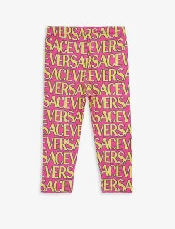 Versace Logo-print High-rise Cotton-jersey Leggings 6-36 Months -Kid Couture R04170758 FUXIAYELLOW ALT02