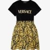 Versace Branded-hem Elasticated-waist Cotton Dress 6-12 Years