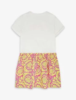 Versace Branded Graphic-print Cotton Dress 6-12 Years -Kid Couture R04170781 WHITEFUXIAYELLOW ALT02