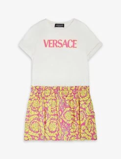 Versace Branded Graphic-print Cotton Dress 6-12 Years