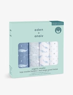 Aden + Anais Oceanic Graphic-print Organic-cotton Muslins Pack Of Four