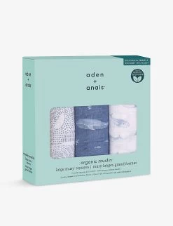 Aden + Anais Oceanic Graphic-print Organic-cotton Muslin Square Pack Of Three