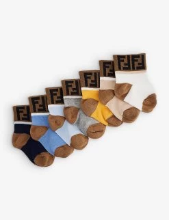 FENDI Branded-cuff Ankle-length Pack Of Seven Cotton-blend Socks