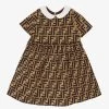 FENDI Monogram-pattern Gathered-waist Cotton-blend Dress 12-24 Months